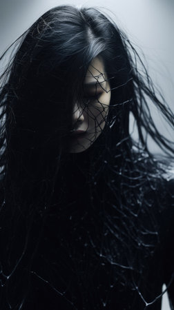 Portrait of a beautiful gothic woman with long black hair.の素材