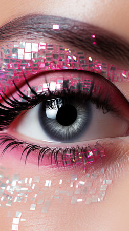 Close-up of beautiful woman's eye with bright make-upの素材