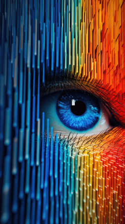 Close up of woman's blue eye with abstract background. 3D renderingの素材
