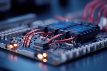 Electronic circuit board close up. Technology background. Selective focusの素材