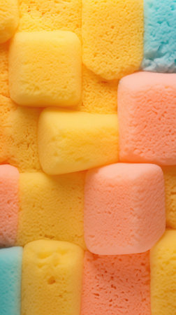 Colorful sponges for washing dishes, closeup of photoの素材