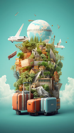 Travel and tourism concept. 3D illustration. Elements of this image furnished by NASAの素材