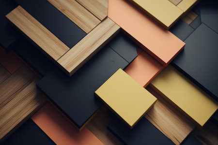 3d rendering of abstract geometric shapes in black, yellow and brown colorsの素材