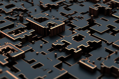 3d render, abstract technological background, computer generated illustration, square shapeの素材