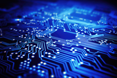 Circuit board close-up. Technology background. 3d illustrationの素材