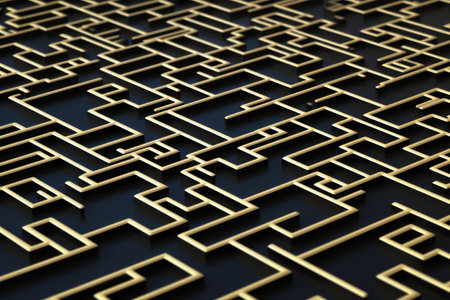 Abstract golden maze background. 3d rendering, 3d illustration.の素材