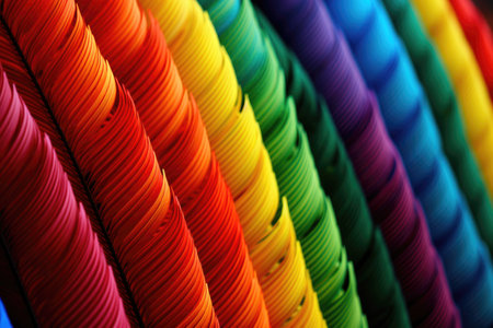Colorful abstract background of a row of colorful feathers in a rowの素材