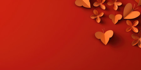 Paper hearts on a red background. Valentine's Day. Vector illustration.の素材