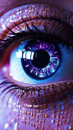 Close-up of female eye with glowing iris. 3D renderingの素材