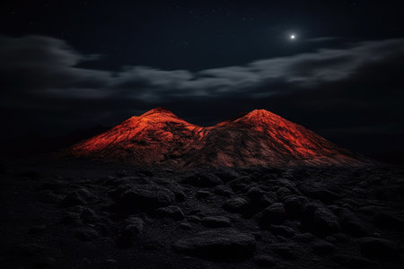 3d rendering of a fantasy landscape with mountains and stars at nightの素材