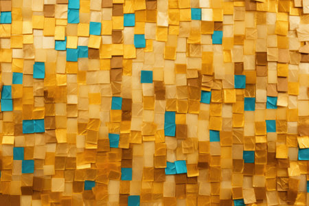 Abstract background of yellow, green and blue squares on the wall.の素材