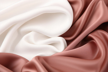 Closeup of rippled brown silk satin fabric as backgroundの素材
