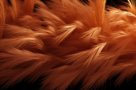 Abstract orange feathers on black background. Fantasy fractal texture. 3D rendering.の素材