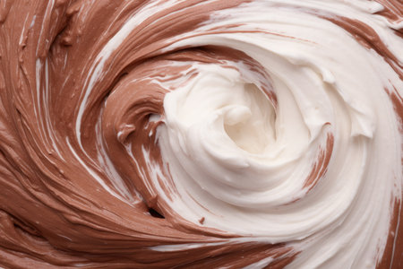 close up of chocolate cream swirl texture background. macro. top viewの素材