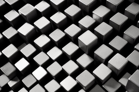 abstract black and white background of metal cubes stacked in a rowの素材