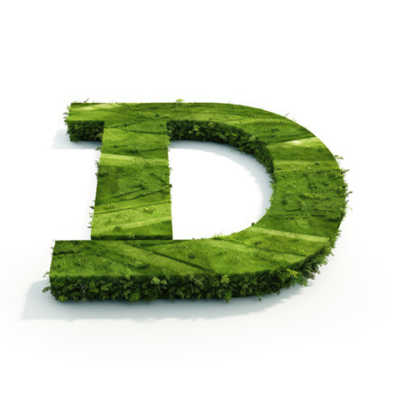 Green grass letter D isolated on white background. 3D rendering.の素材