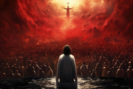 Jesus Christ coming out of a crowd of people. 3D Renderの素材