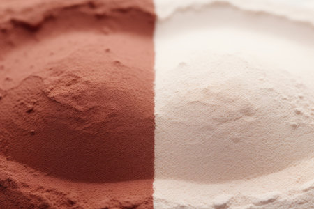 Close-up of a white and red cream on a white backgroundの素材