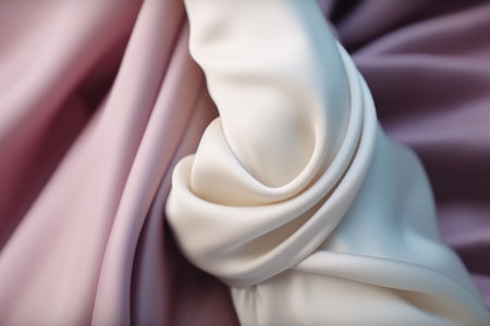Close-up of pink and white satin fabric as background.の素材