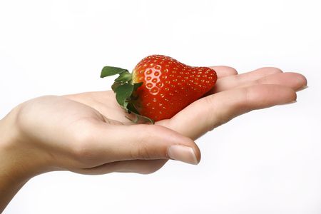 closeup strawbery in handの写真素材