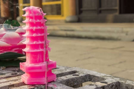 Partially Melted Pagoda Candle at the Quanfu Temple in Zhouzhuang Chinaの写真素材