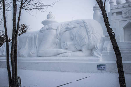Detailed Snow Sculpture at the 2012 Harbin Snow and Ice Festivalのeditorial素材