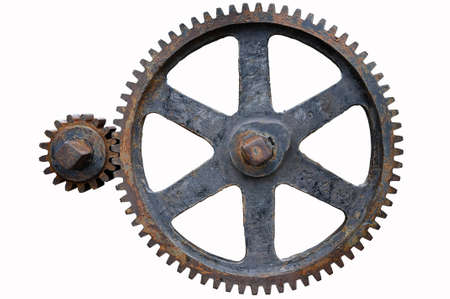 Old iron Gears on White backgroundの写真素材
