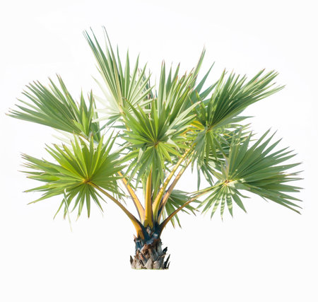 Palm tree adorned garden on white backgroundの写真素材