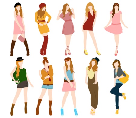set of fashion girl vectorのイラスト素材