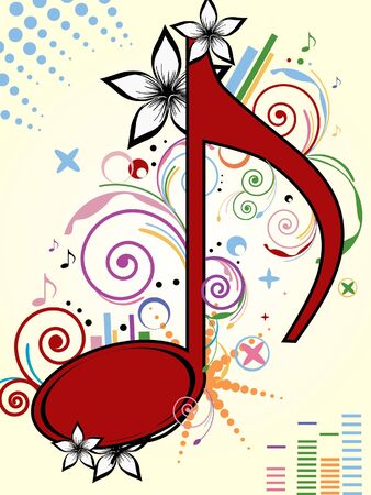 red music note floral - colorful retro - vector version is also availableのイラスト素材