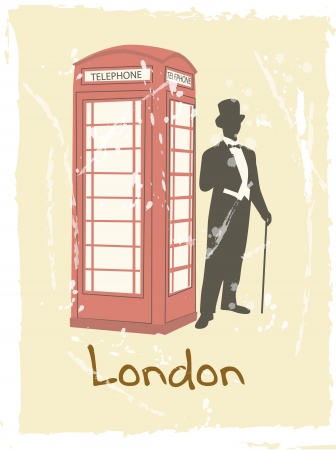 victorian gentleman london doodle with payphoneのイラスト素材