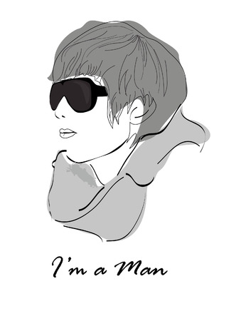 cool hipster man with glasses in grayのイラスト素材