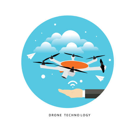 drone flying on the blue sky flat designのイラスト素材