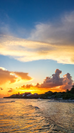 Beautiful sunset at the beach in the Cayman Islandsの写真素材