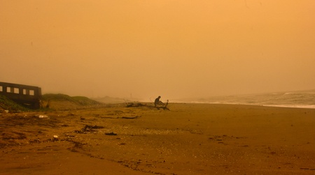 man alone in beachの写真素材