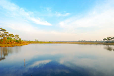 Sky background and water reflection.の写真素材