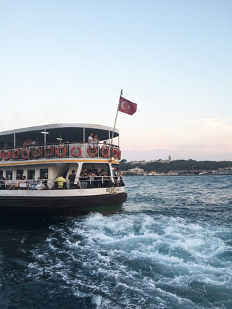 Istanbul, Turkey, August 9, 2015 - Ferry is leaving from Karakoy station to KadÃÂ±koy station in ÃÂ±stanbulのeditorial素材