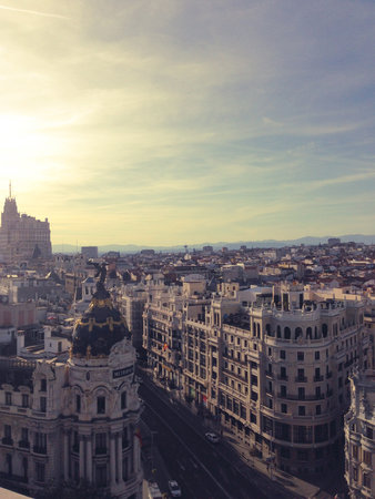Madrid, Spain, May 4, 2014 - Metropolis building and skyview of Madridのeditorial素材