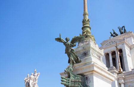 Statue of a winged woman in the monument to Victor Emmanuel II. Altar of the fatherland at Venice Square (Piazza Venezia), Romeのeditorial素材