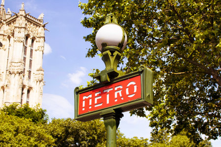 Traditional metro sign in the center of Paris city.のeditorial素材