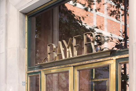 Name signage of old building in Nisantasi / Istanbul that is a popular shopping and residential district.のeditorial素材