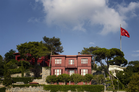 View of historical, old Turkish / Ottoman houses by Bosphorus on Asian side of Istanbul. It is a sunny summer day.の写真素材