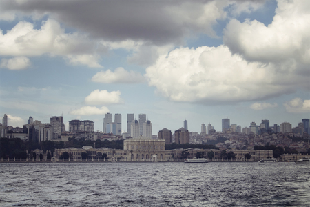 View of old historical buildings by bosphorus and the European side of Istanbul.の写真素材
