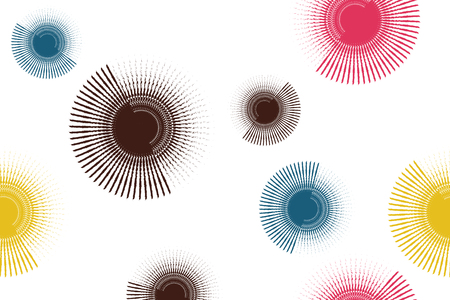 Seamless, abstract background pattern made with brush strokes forming circles in pink, yellow, blue and black colors. Modern, playful vector art.のイラスト素材