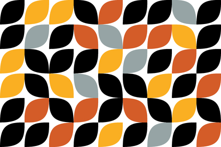 Seamless, abstract background pattern made with curvy drop like shapes in yellow, orange, grey and black colors. Playful, modern vector art.のイラスト素材