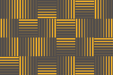 Seamless, abstract background pattern made with strokes forming square shapes. Lively, yellow vector art on dark green background.のイラスト素材