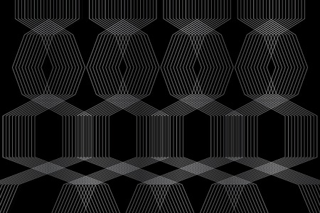 Abstract background pattern made with repeated lines forming geometric shapes in black and silver colors. Optical, modern vector art.のイラスト素材