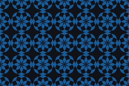 Seamless, abstract background pattern made with geometric shapes in flower abstraction. Decorative vector art in blue color.のイラスト素材