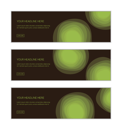 Web banner design template set consisting of abstract background patterns made with organic, geometric shapes in flower abstraction in orange and dark brown colors. Modern, playful vector art.のイラスト素材