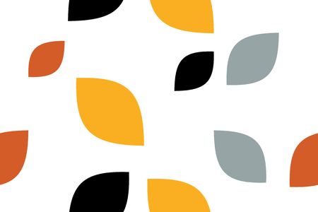 Seamless, abstract background pattern made with curvy drop like shapes in yellow, orange, grey and black colors. Playful, modern vector art.のイラスト素材
